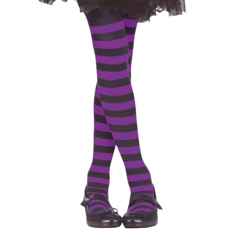 Collant basic a Righe Nere e Viola per bambini