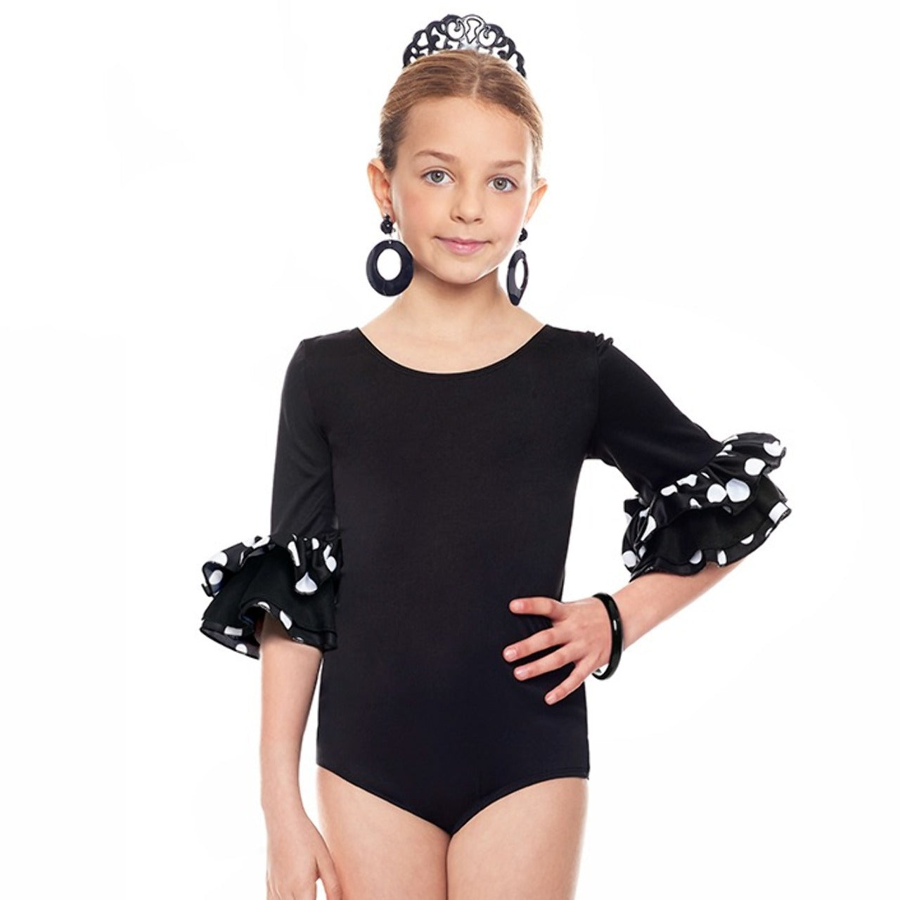 Body Flamenco Bianco e Nero per Bambini