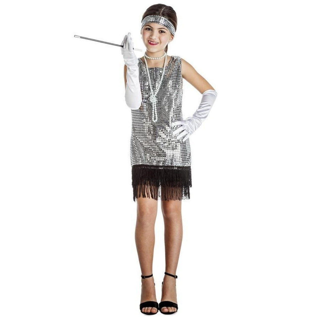 Costume da Charleston Argento Frange per bambina
