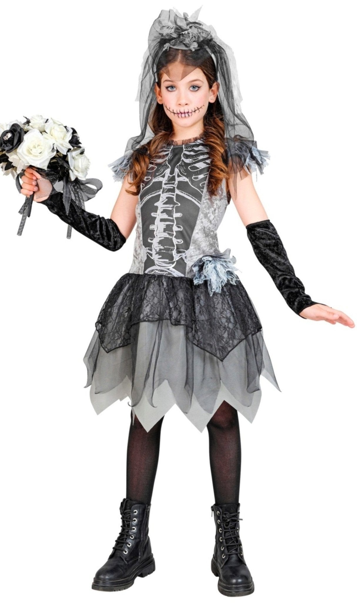 Costume da sposa cadavere in pizzo per bambina