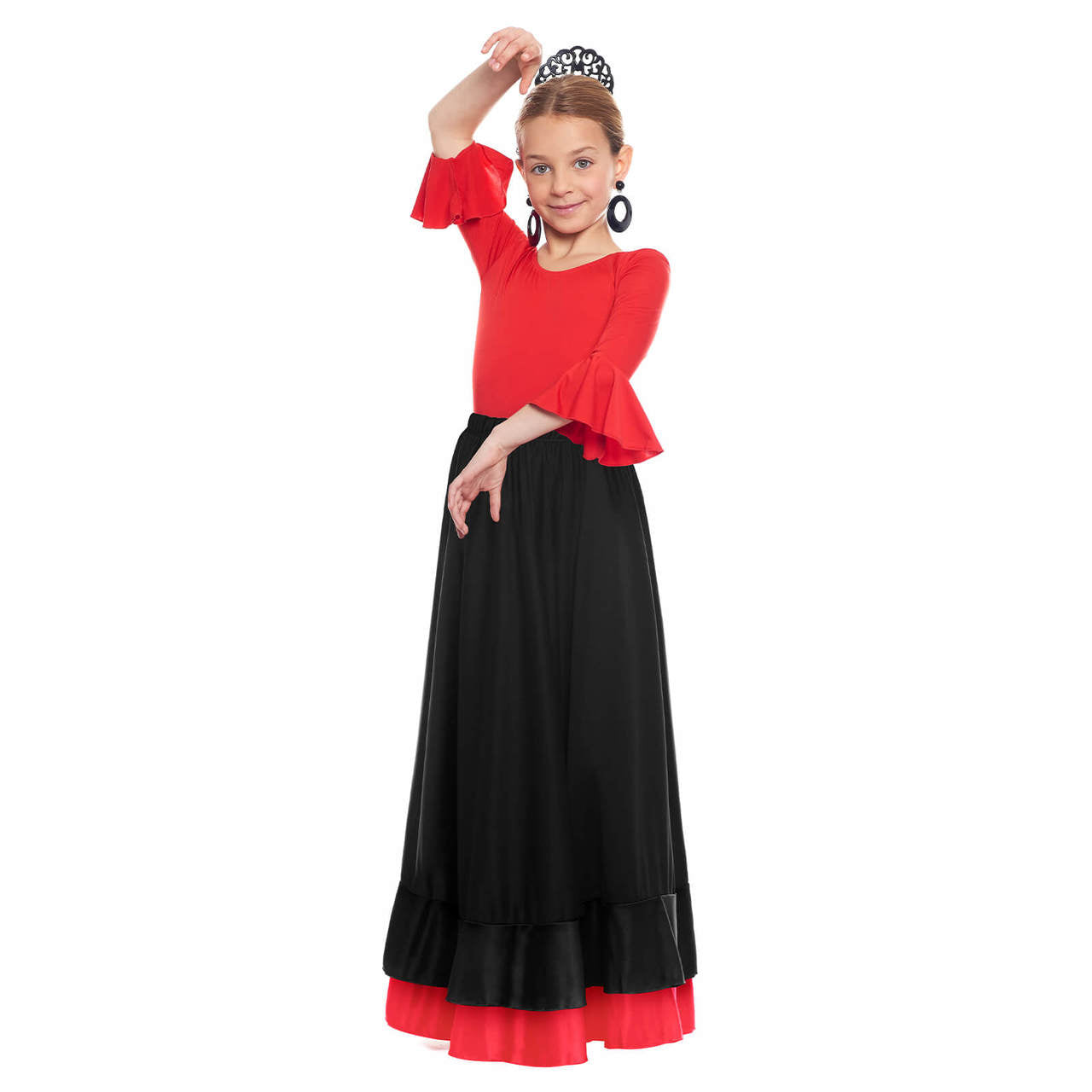 Gonna Flamenco Nera con Doppio Volant Bicolore per Bambini