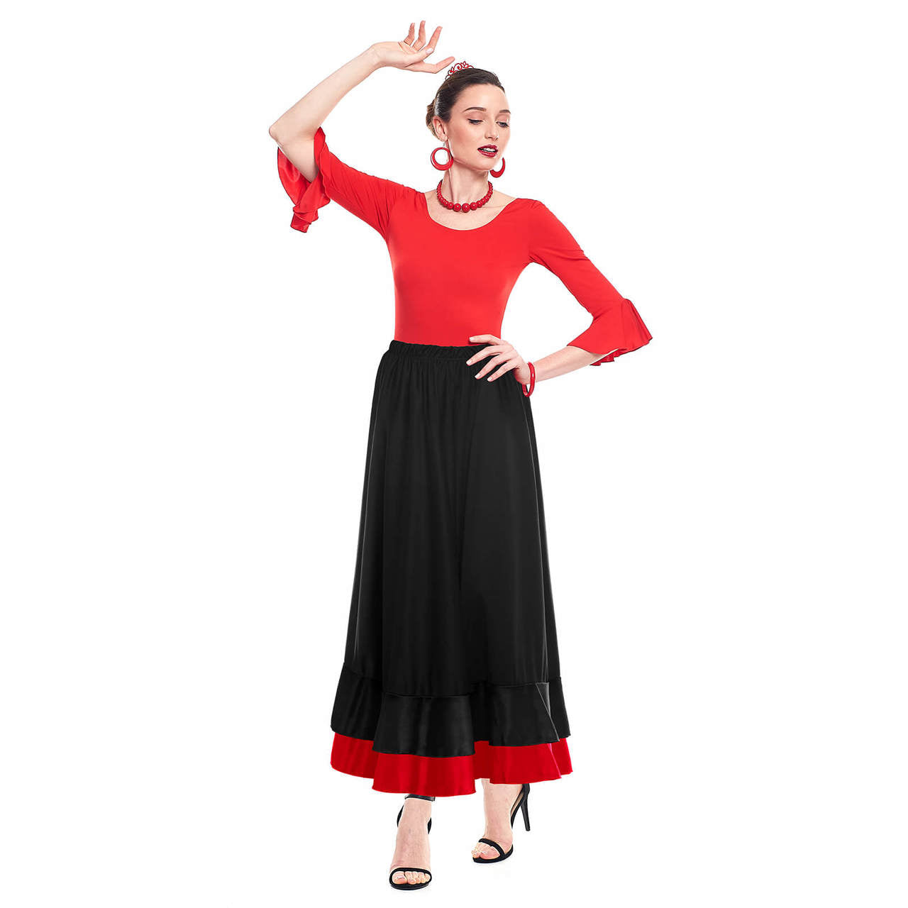 Gonna Flamenco Nera con Doppio Volant Bicolore