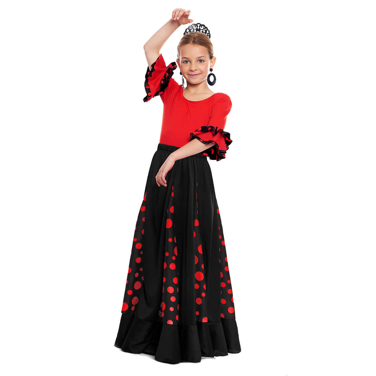 Gonna Flamenco Nera e Rossa con Chiglie per Bambini
