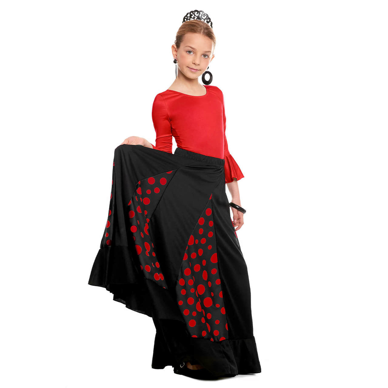 Gonna Flamenco Nera e Rossa con Chiglie per Bambini