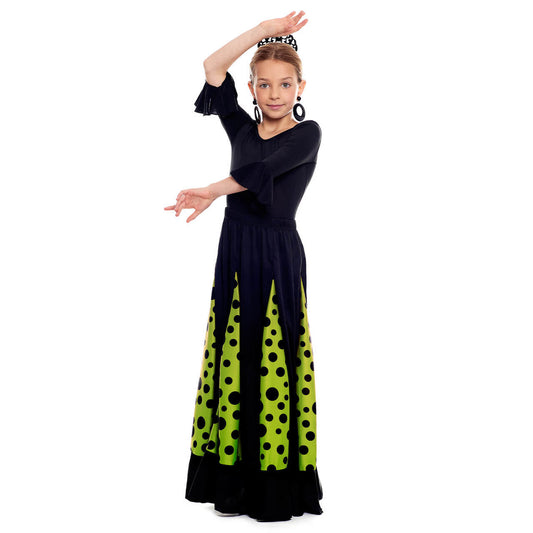 Gonna Flamenco Nera e Verde con Chiglie per Bambina