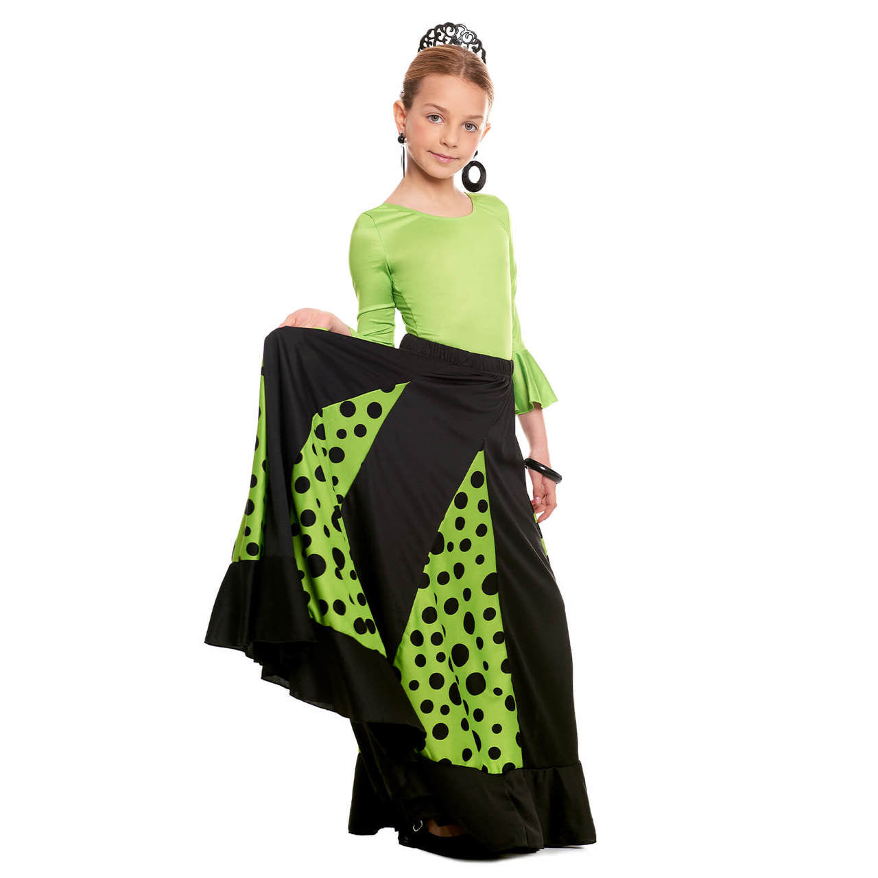 Gonna Flamenco Nera e Verde con Chiglie per Bambini
