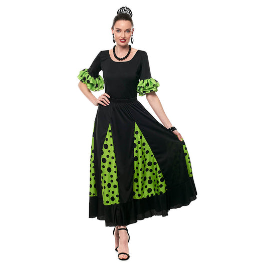 Gonna Flamenco Nera e Verde con Chiglie