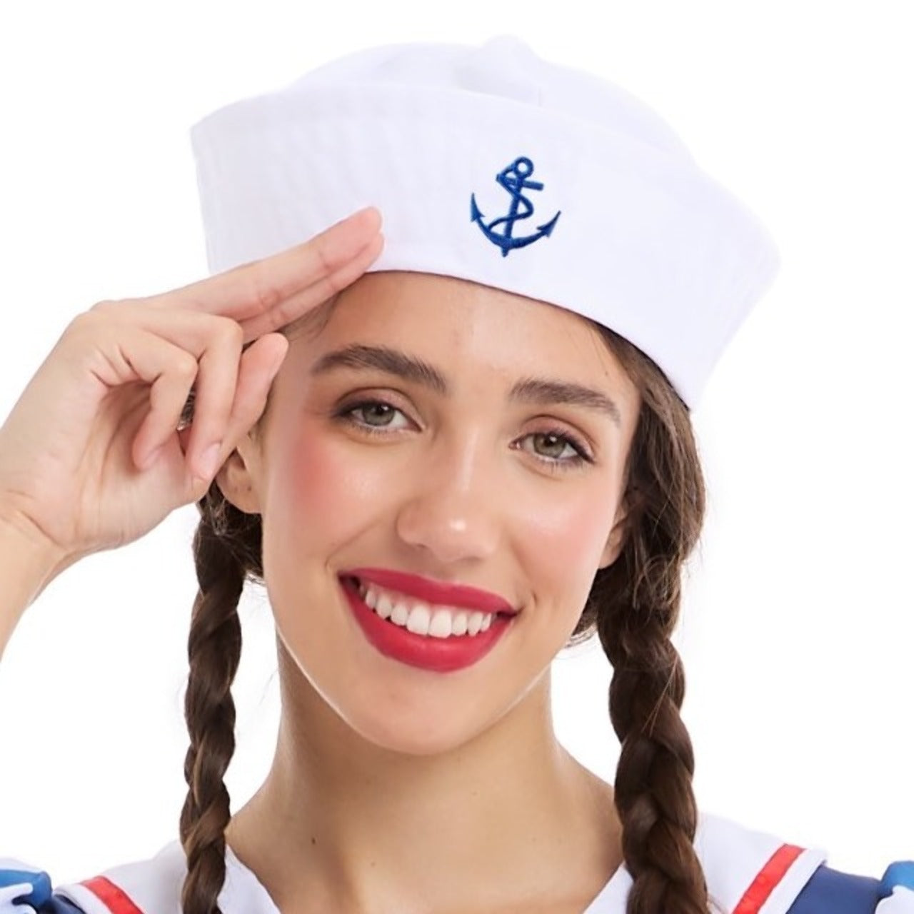 Cappello da marinaio bianco con ancora