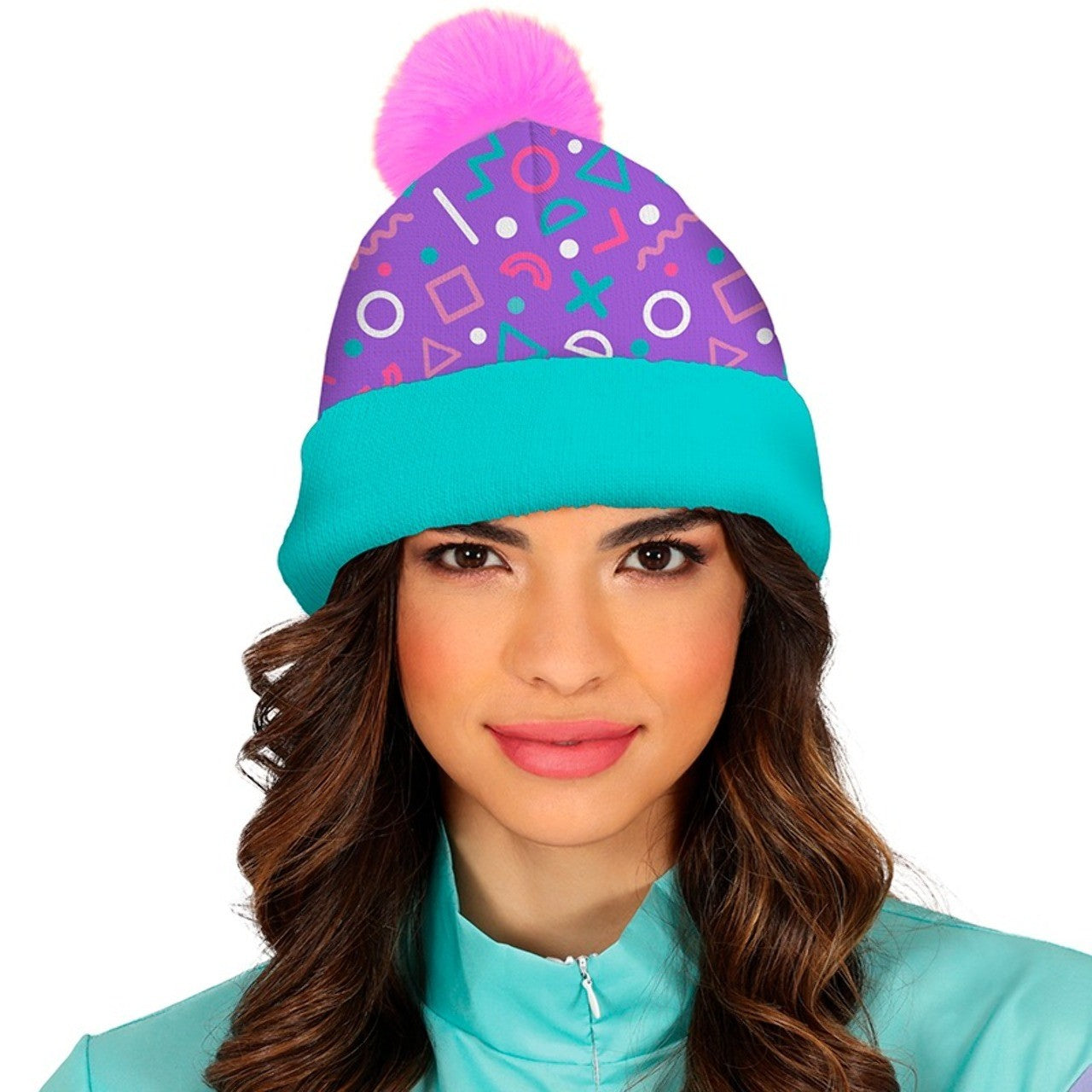 Cappello di lana blu e rosa