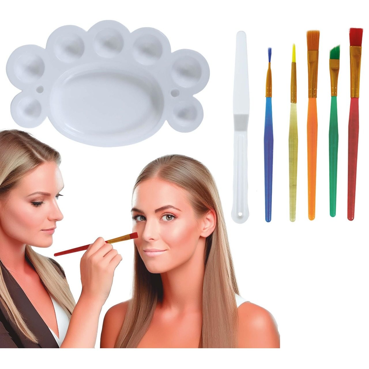 Kit trucco: 5 pennelli, spatola e tavolozza