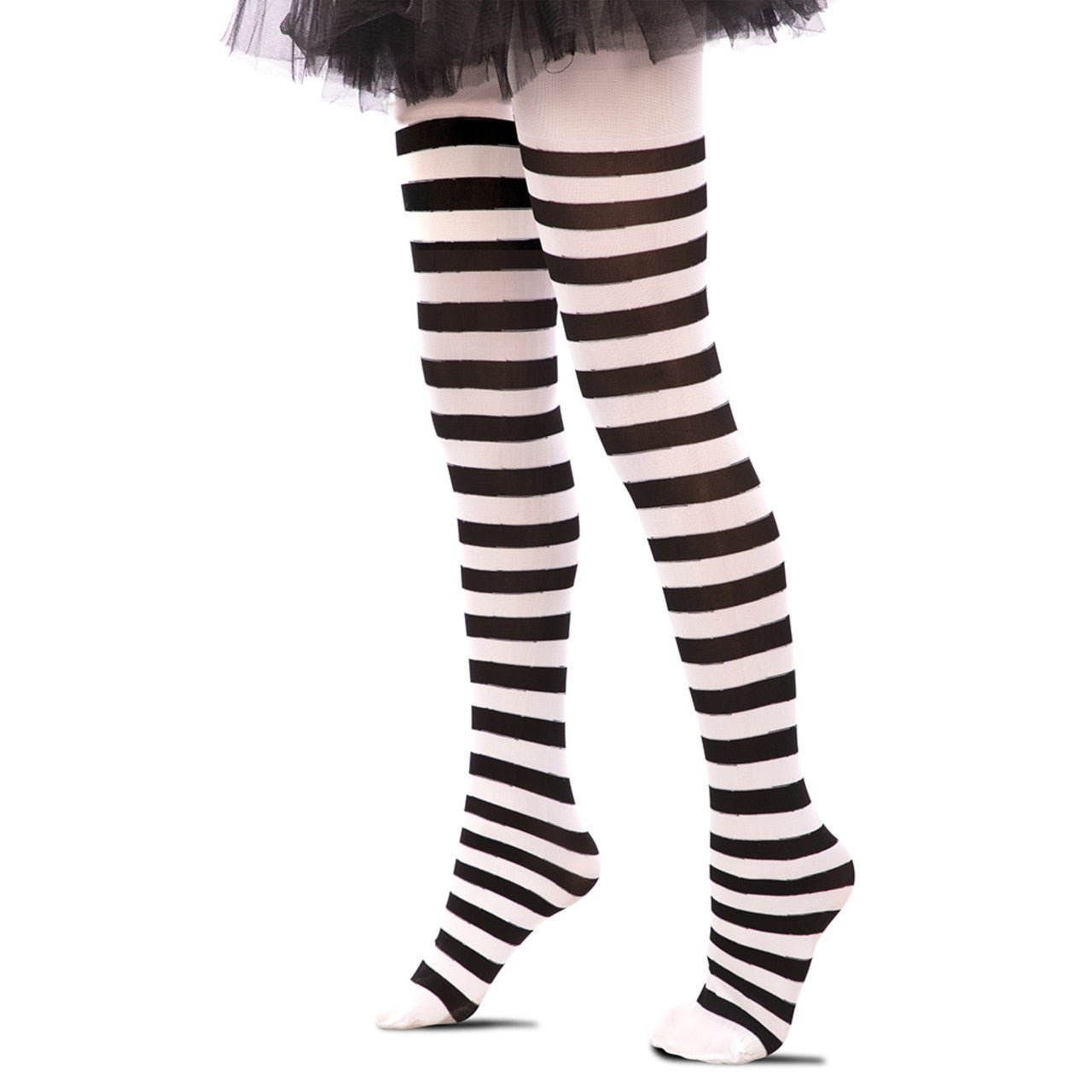 Collant bianchi e neri a righe classiche per bambina