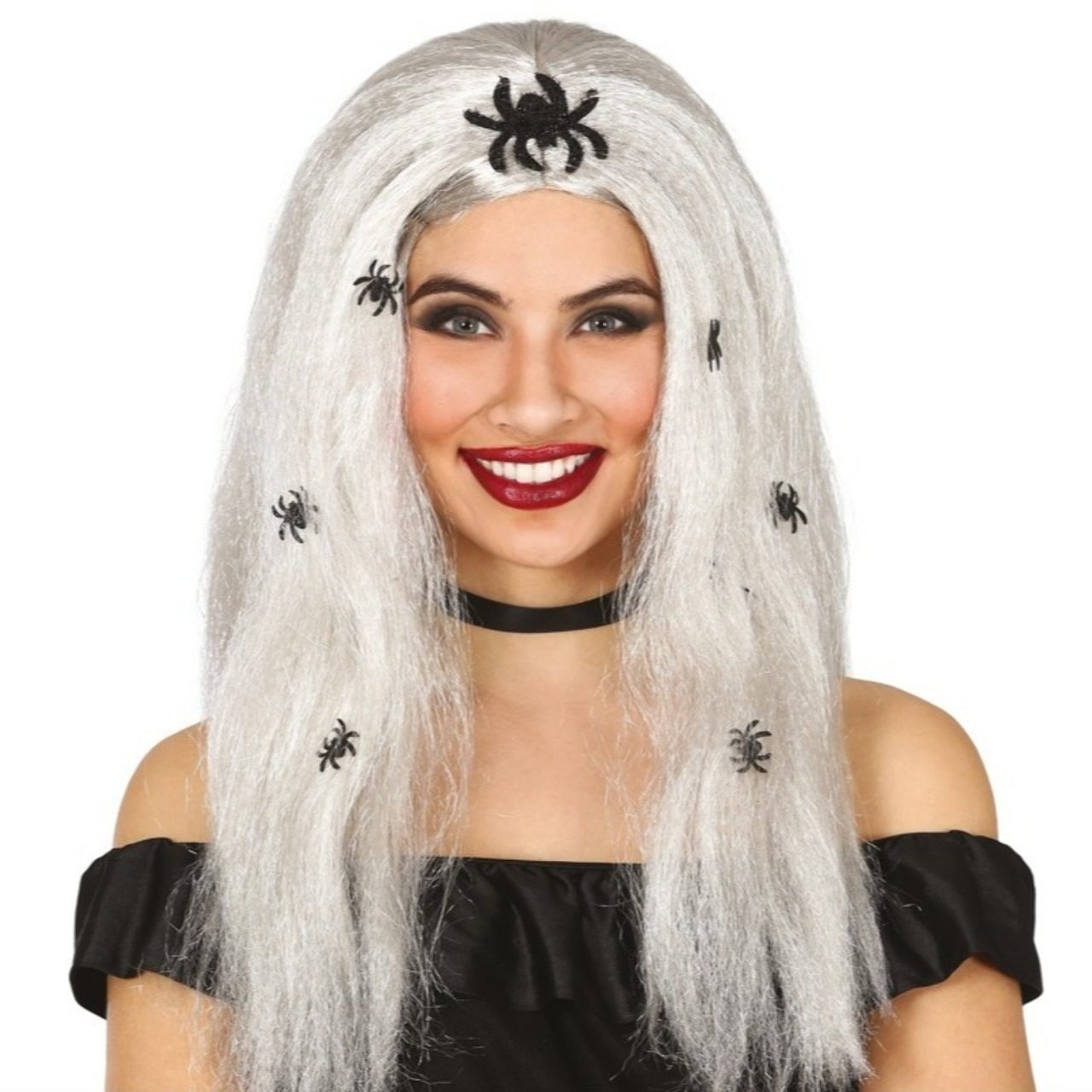 Parrucca Grigia Lunga con Ragni