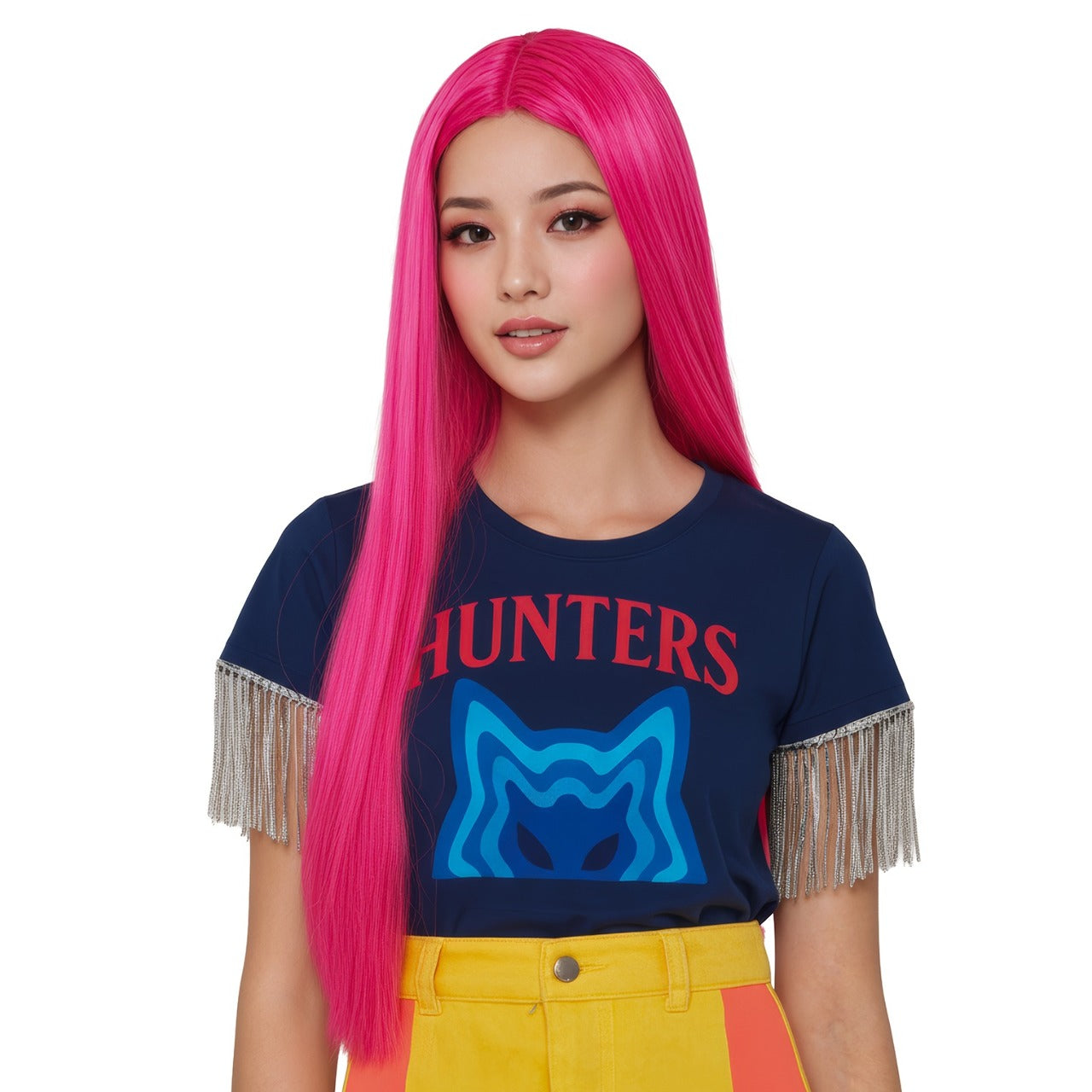 Parrucca Rosa Liscia da Cantante K-Pop