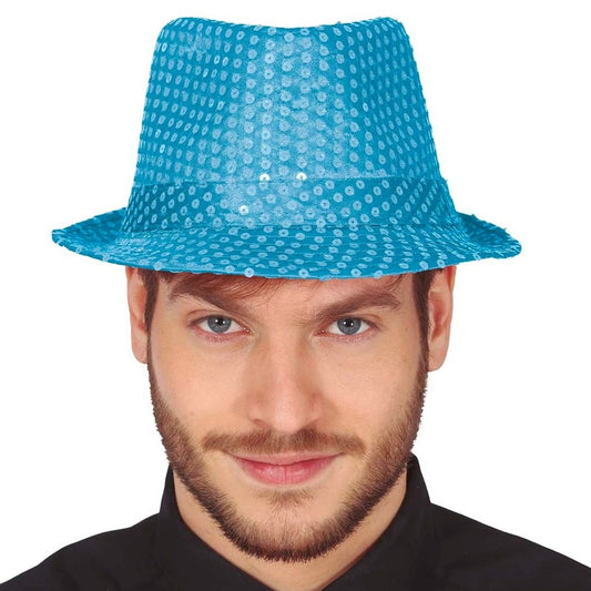 Cappello da Gangster Azzurro con paillettes Eco