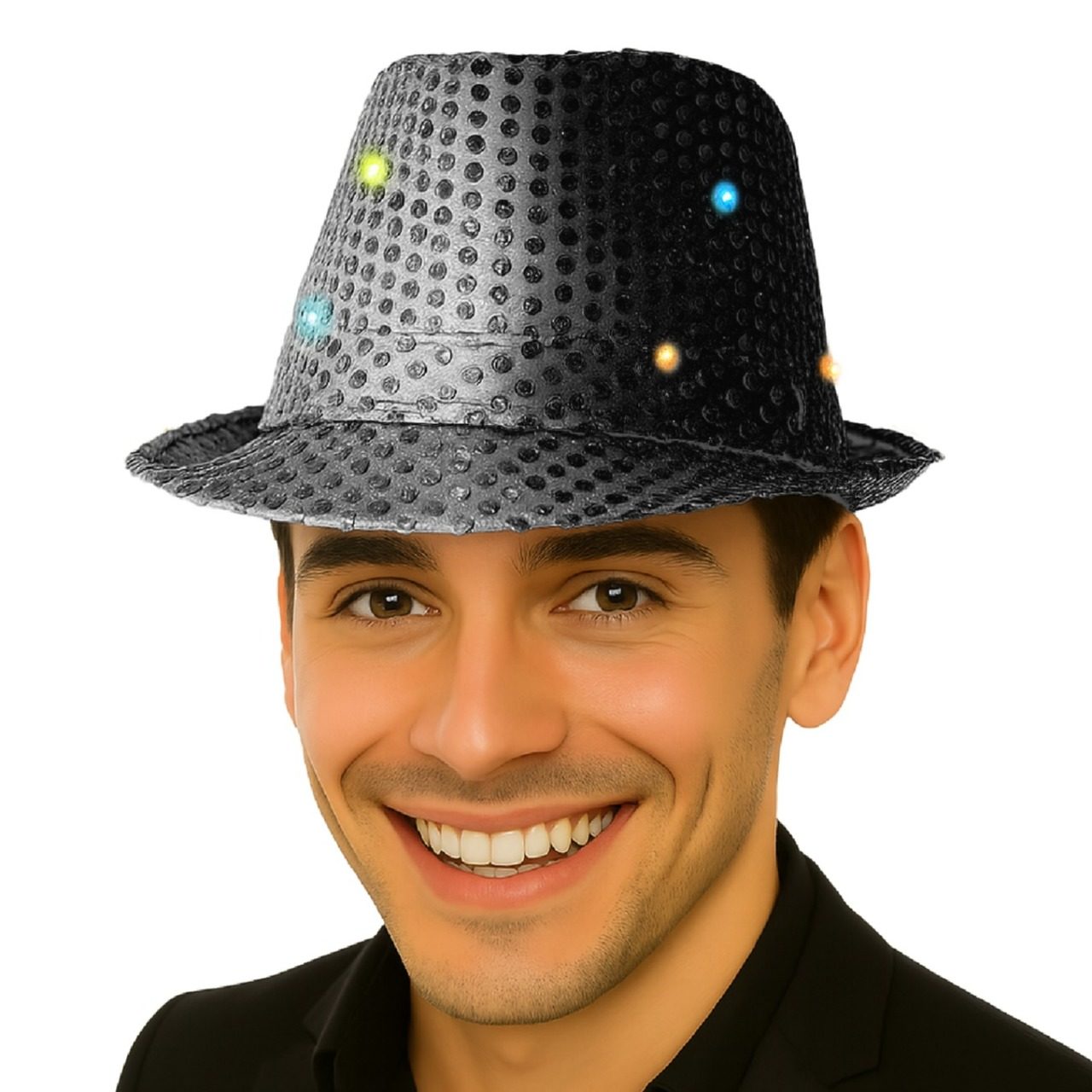 Cappello a Cilindro Paillettes Nero Luci
