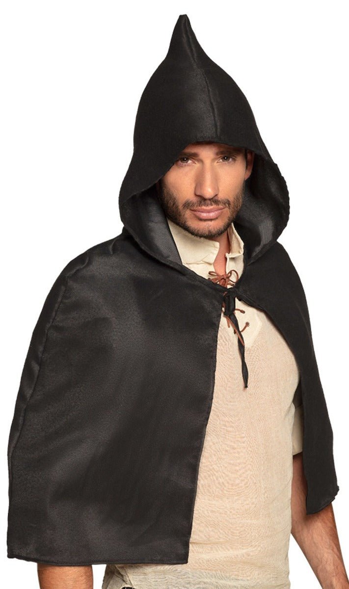 Mantello Nero Corto Cappuccio