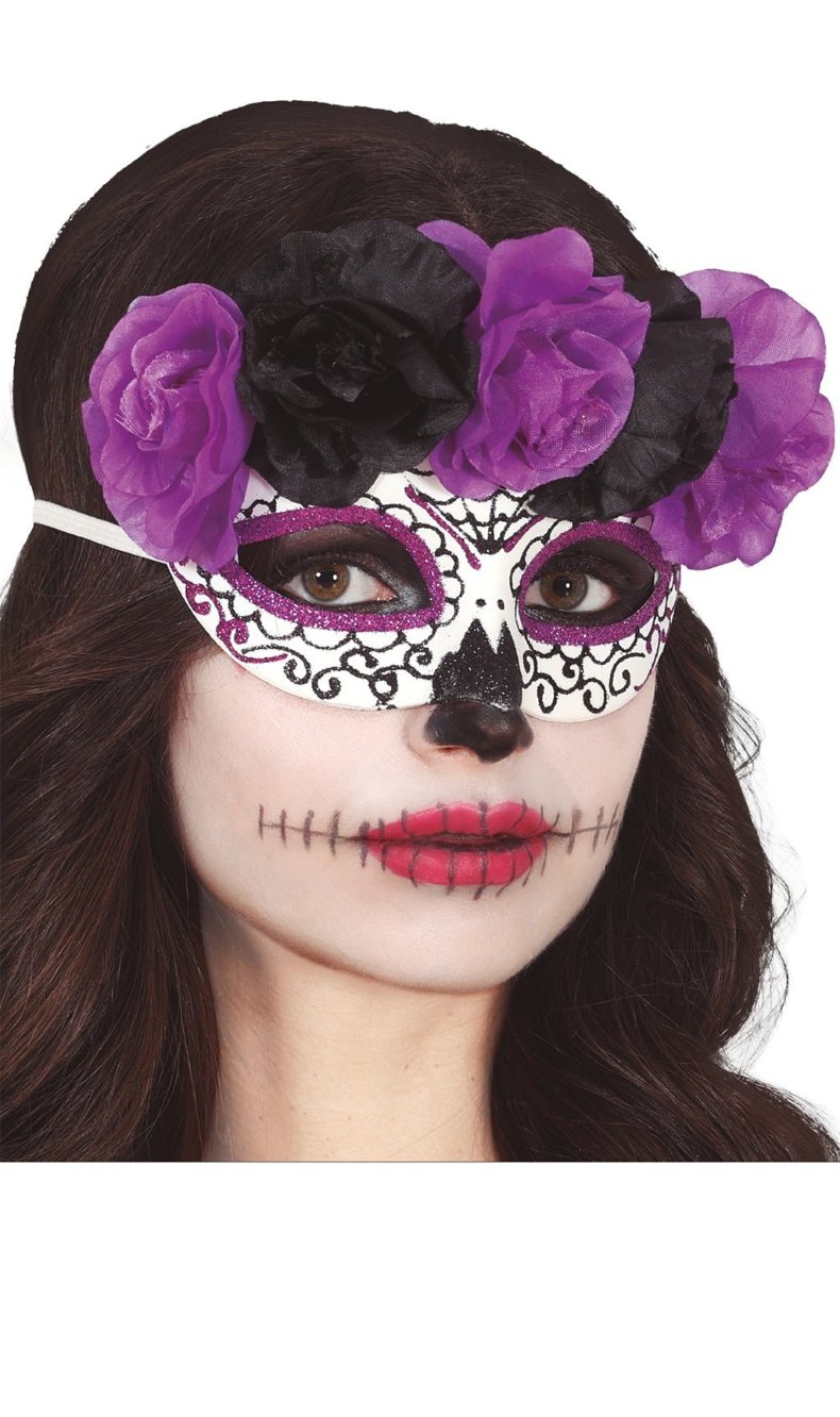 Maschera Catrina Fiori Lilla e Neri