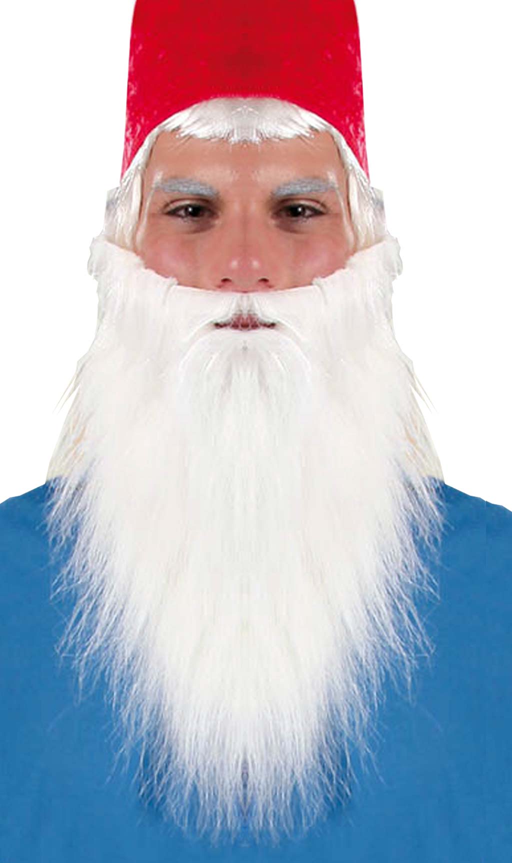 Uomo vestito da Babbo Natale con bianca lunga barba finta, stando
