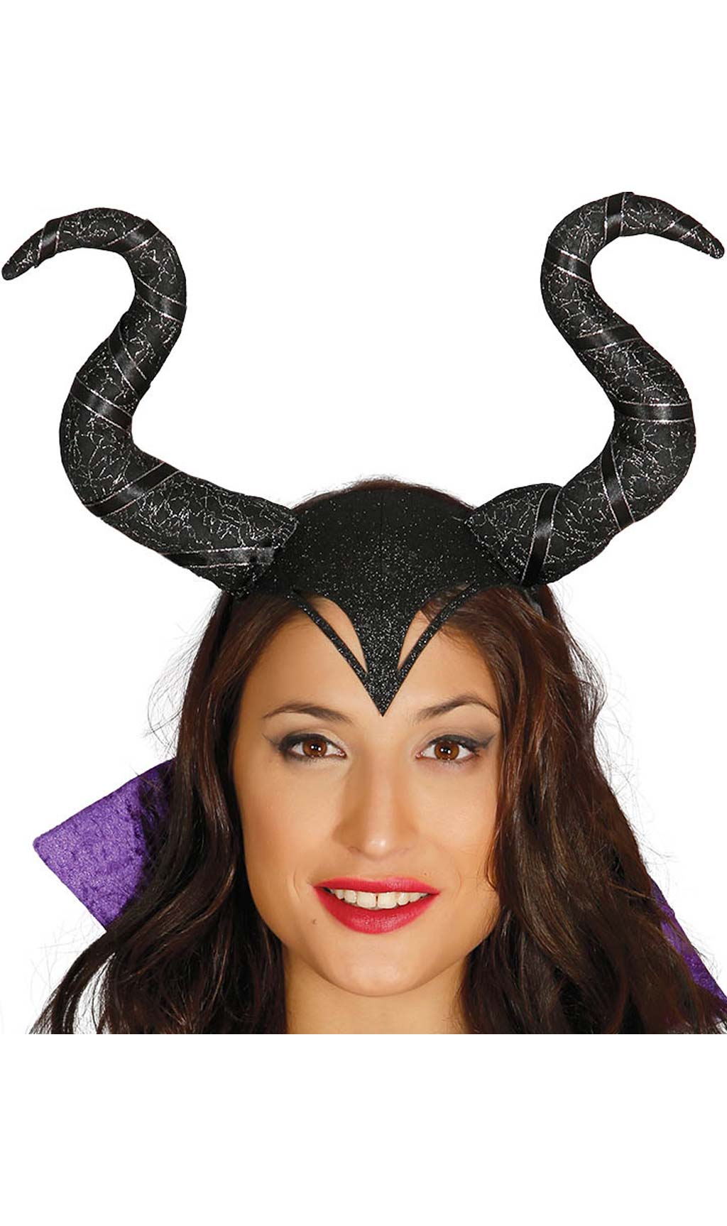 Cerchietto Diadema Malefica Corna Nere in Tessuto Strega Malvagia Halloween  Carnevale