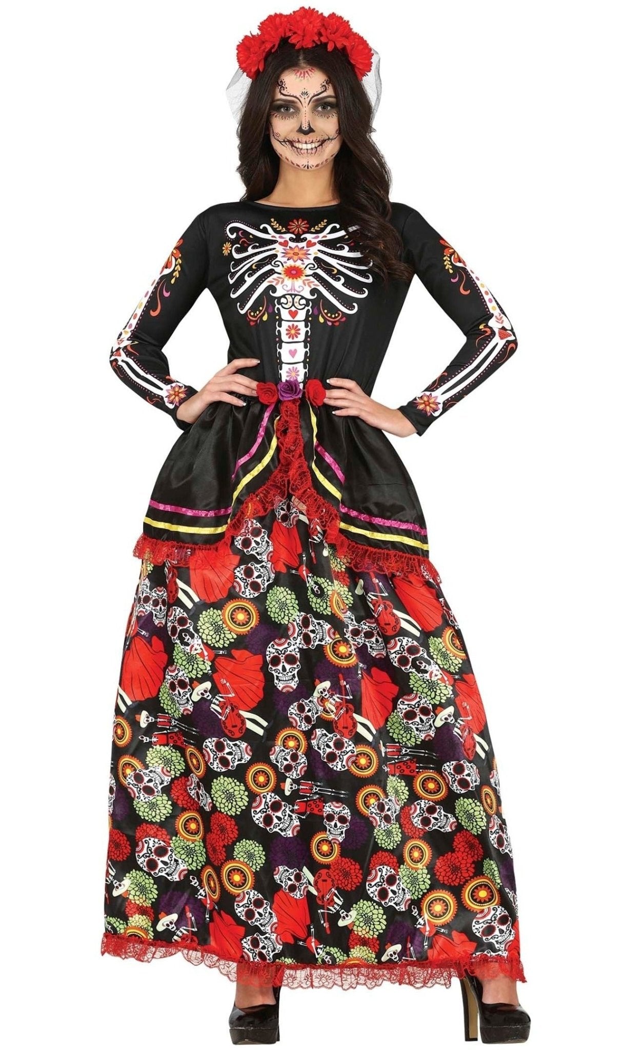 Costume messicano rosso Dia de los Muertos donna: ,e vestiti di