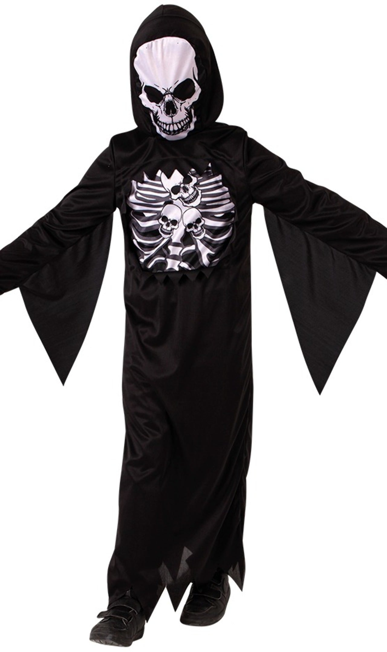 Costume Da Morte Per Bambini, Con Mantello Nero E Rosso, Maschera Teschio, Guanti E Falce, Per Halloween 6-12 Anni