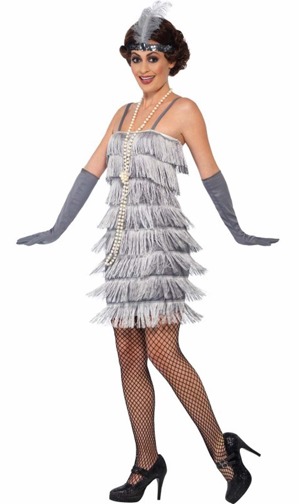 Vestito di carnevale donna Charleston Flapper Grande Gatsby argento
