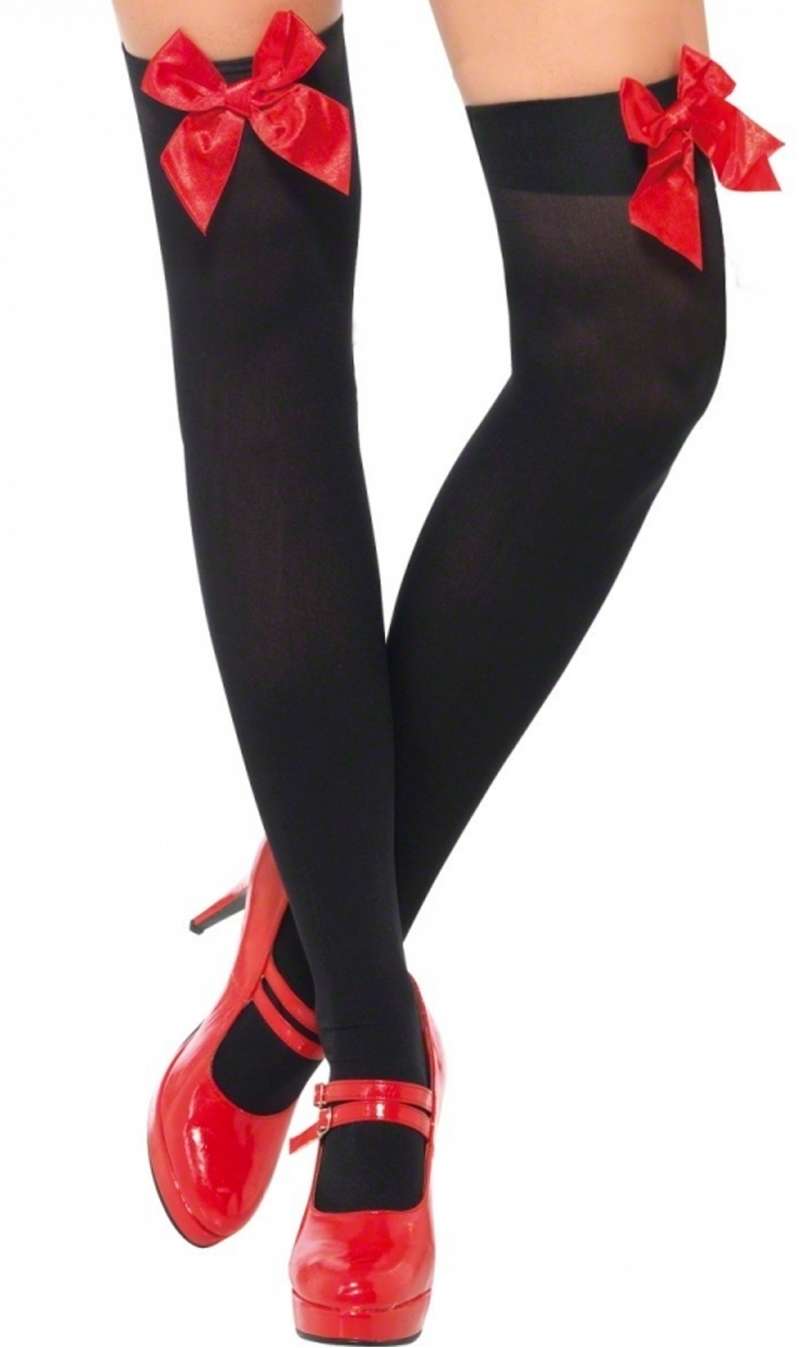 Calze Nere Fiocco Rosso