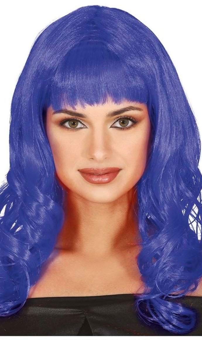 Parrucca blu frangia lunga