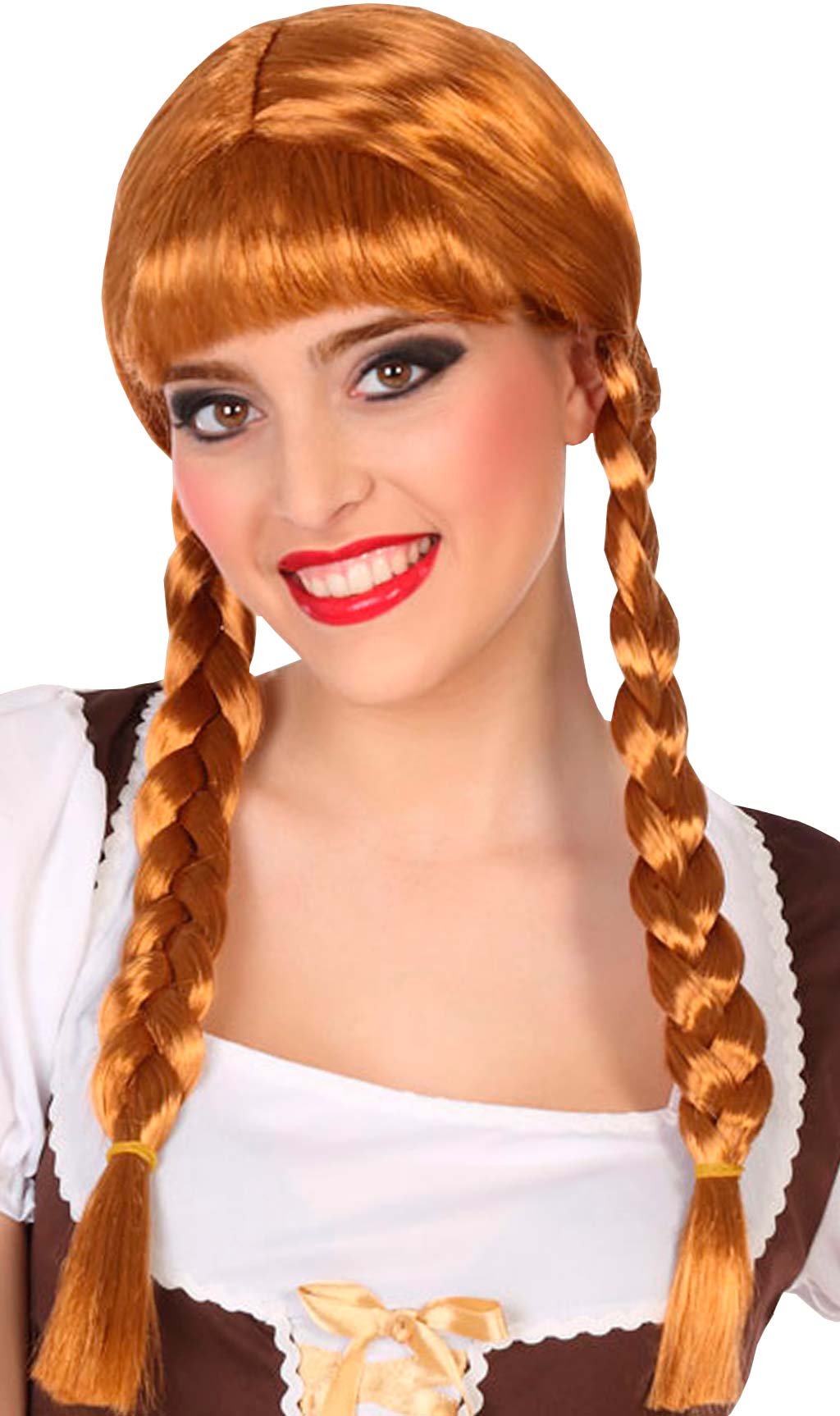 Parrucca Castana con Frangetta e Codini