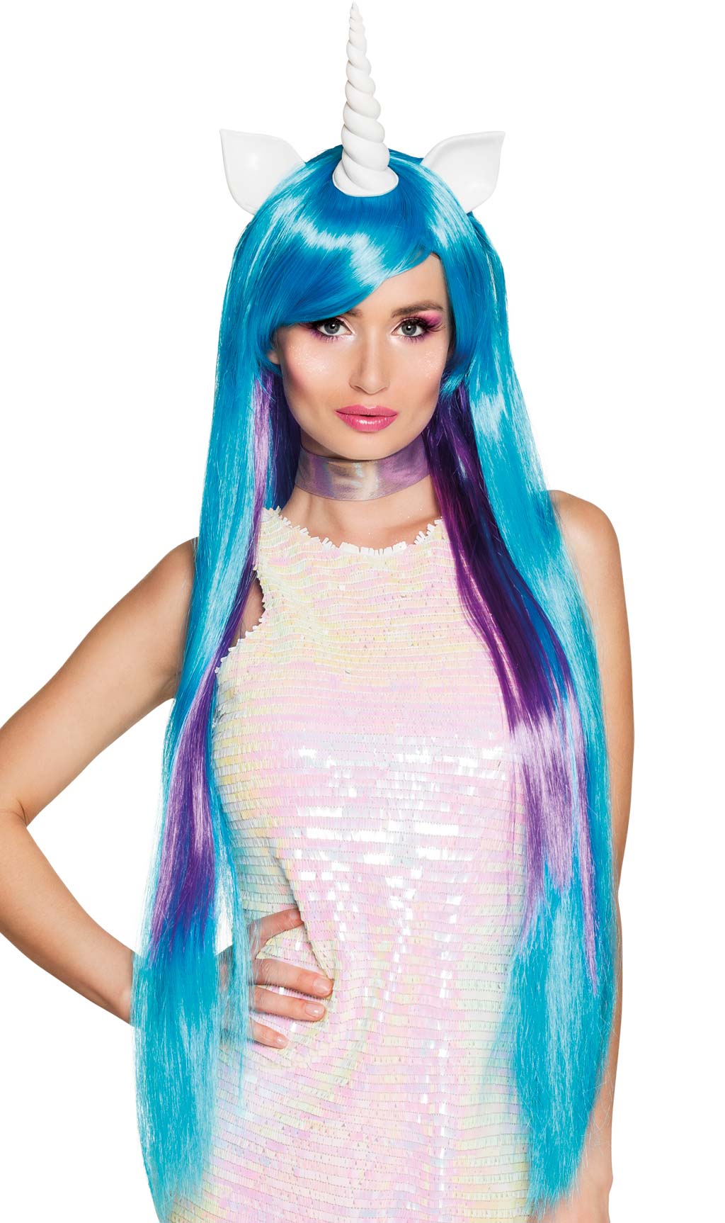 Parrucca da Unicorno Blu