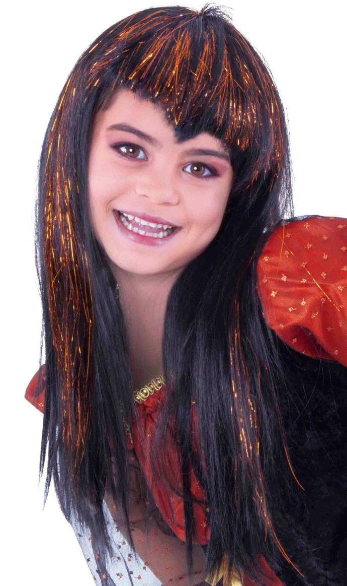 Parrucca da Vampiressa Nera e Arancio per bambina