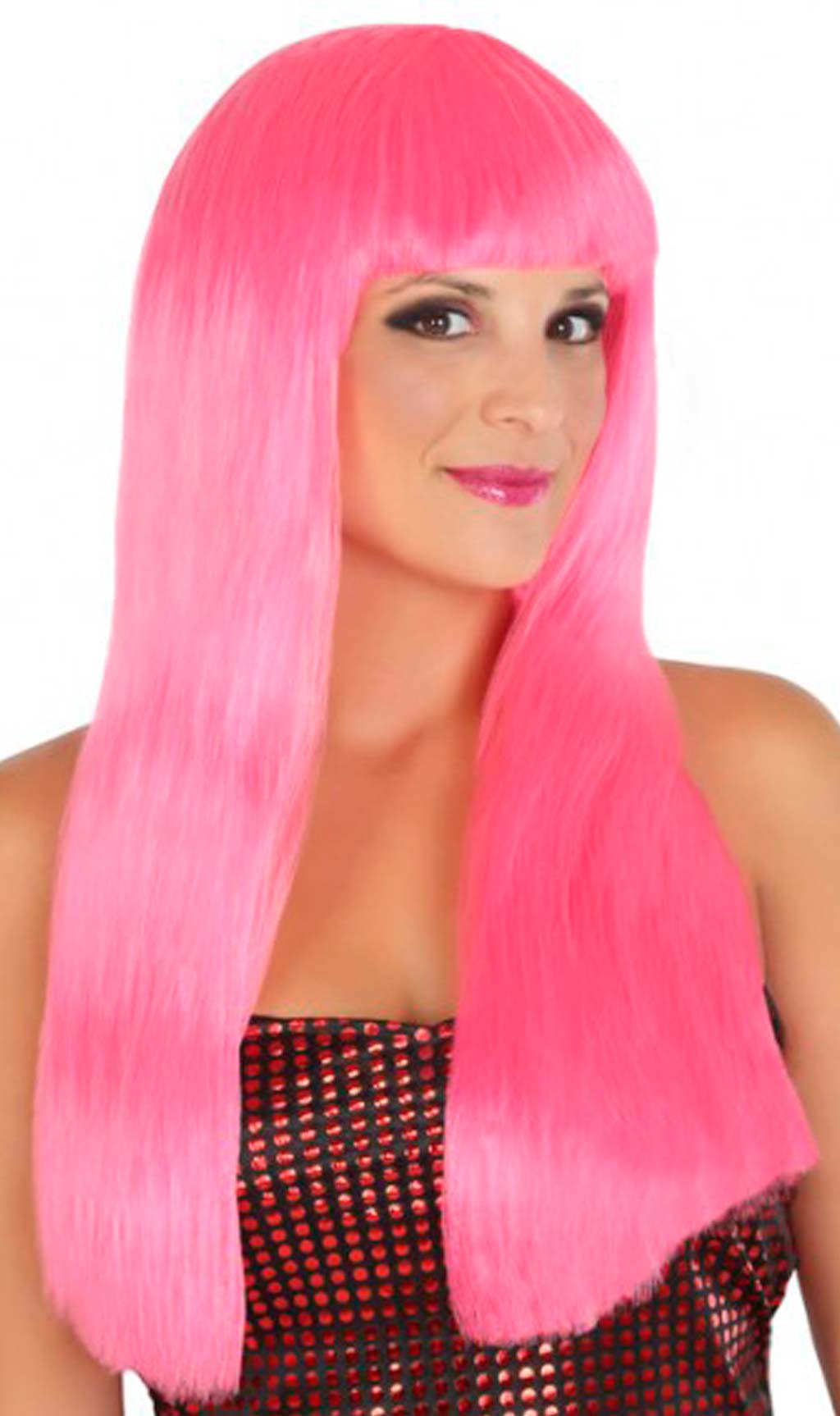 Parrucca Lunga Frangia Rosa