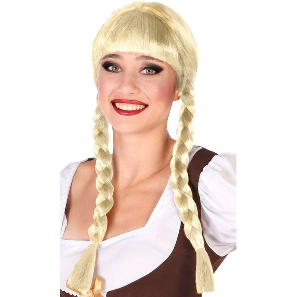 Peluca Rubia con Flequillo y Trenzas | Don Disfraz