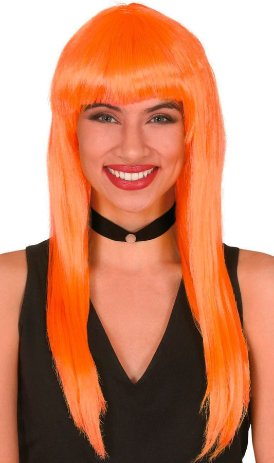 Parrucca Colore Arancio Capelli Lunghi Eco