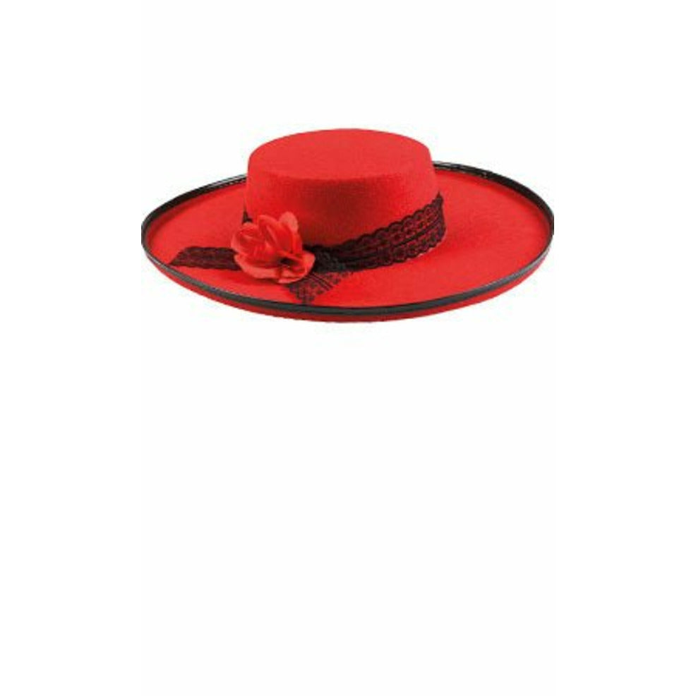 Sombrero Cordobesa Flor Rojo | Don Disfraz