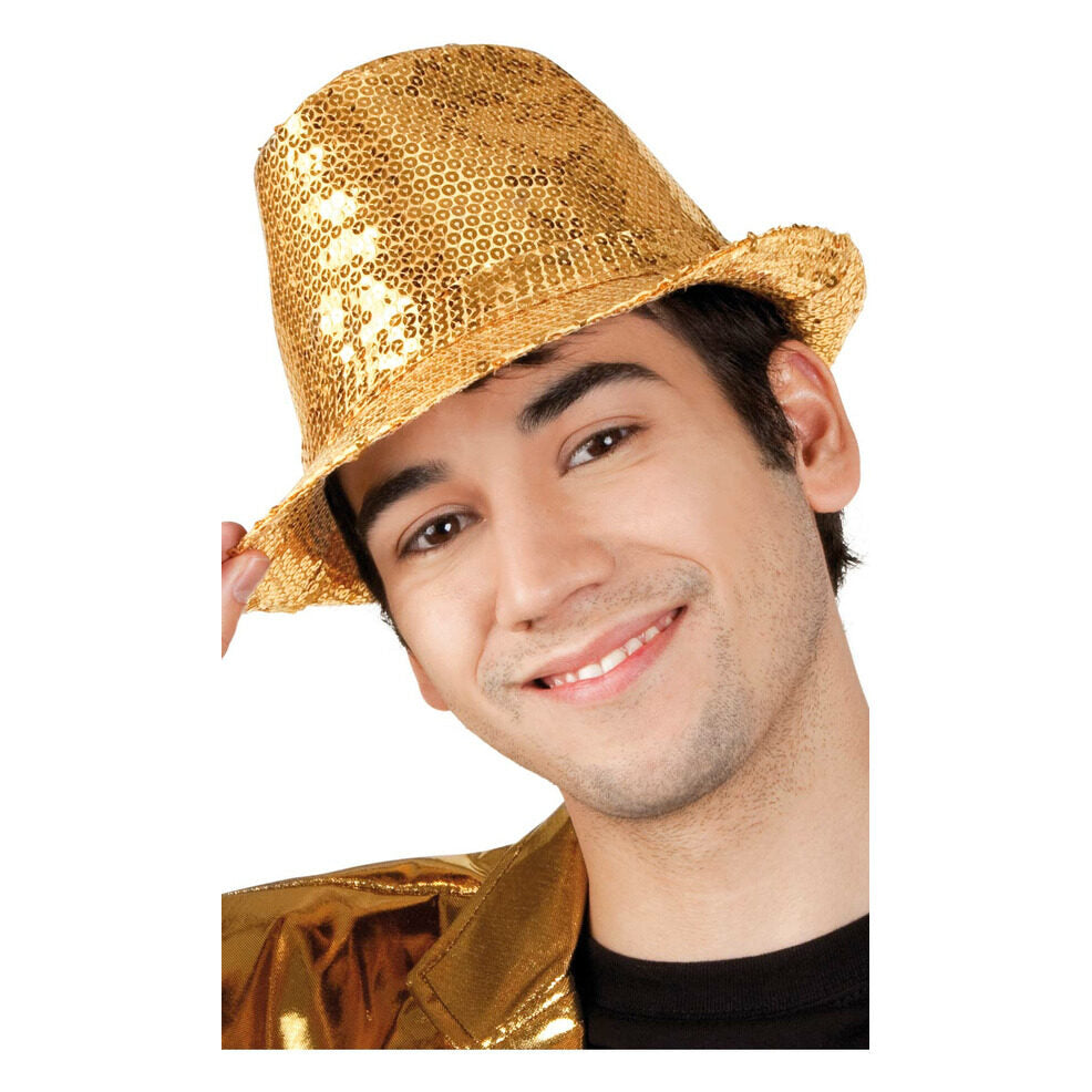 Sombrero de Gangster con Lentejuelas Dorado | Don Disfraz