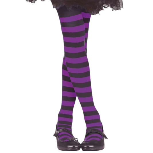 Collant basic a Righe Nere e Viola per bambini