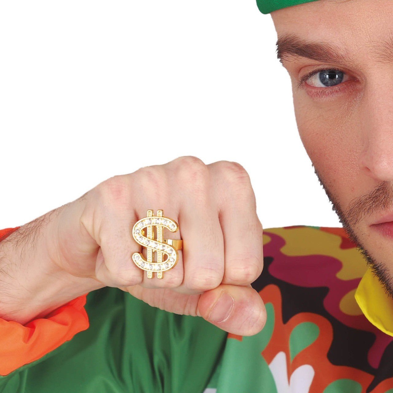 Set 4 Pezzi Hip Hop Rapper: Cappello, Occhiali, Collana Dollari E Anello Dorato - Accessori Anni 80/90 Per Uomo E Donna
