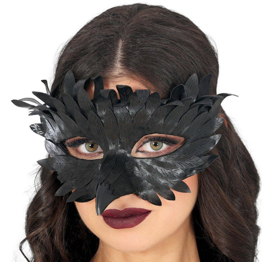 Maschera da corvo con piume