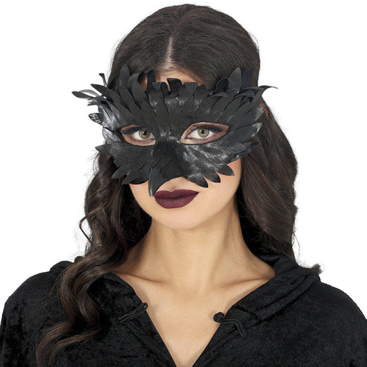 Maschera da corvo con piume
