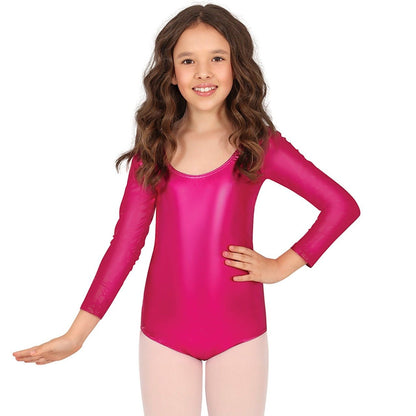 Body fucsia metallizzato con maniche lunghe per bambini