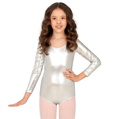 Body argento metallizzato con maniche lunghe per bambini