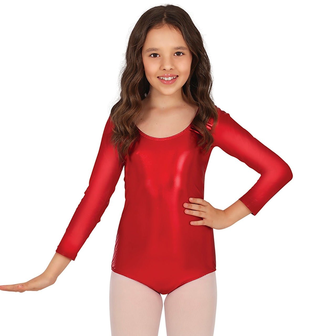 Body rosso metallizzato con maniche lunghe per bambini