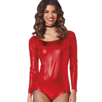 Body rosso metallizzato con maniche lunghe da donna