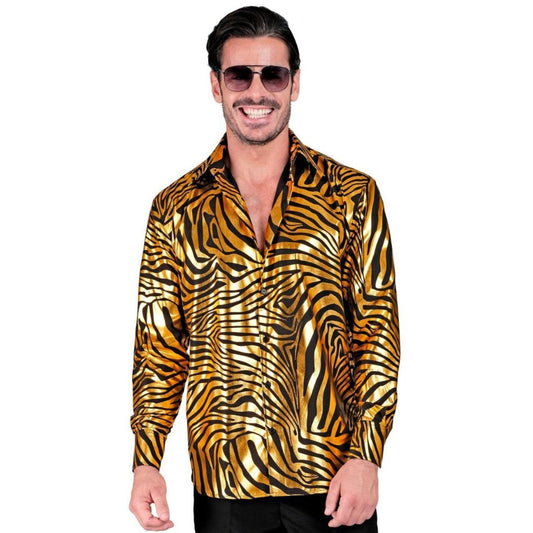 Camicia con stampa animalier dorata