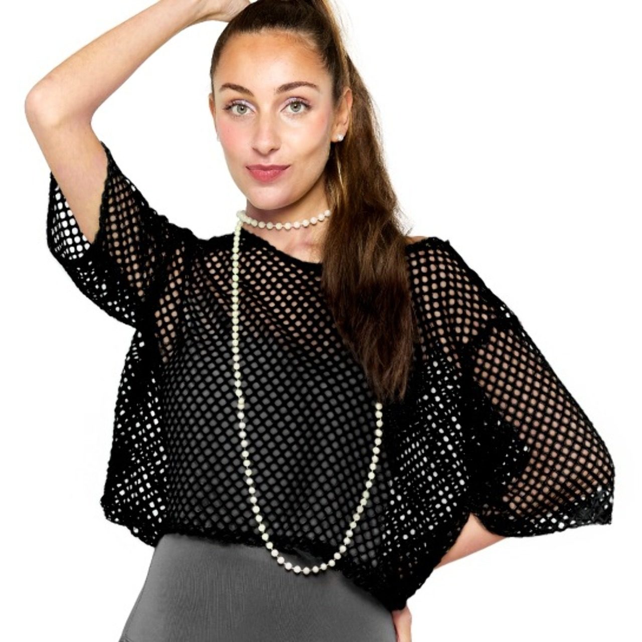 Maglietta a Rete Nera Anni 80 Eco