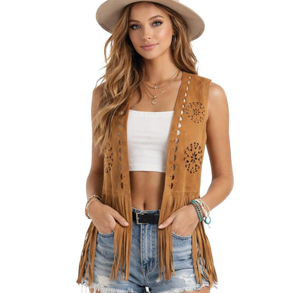 Gilet Hippie Marrone con Frange