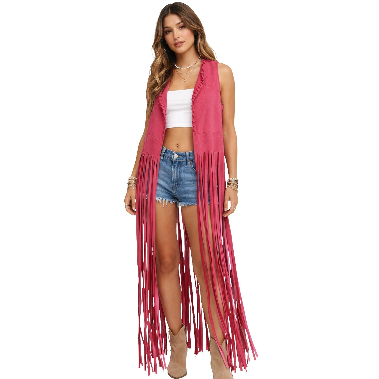 Gilet Hippie Rosa Lungo