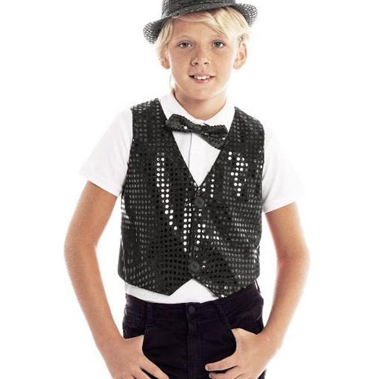 Gilet corto con paillettes nero per bambini