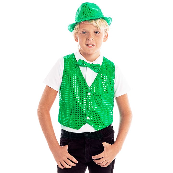 Gilet verde con paillettes eco per bambini